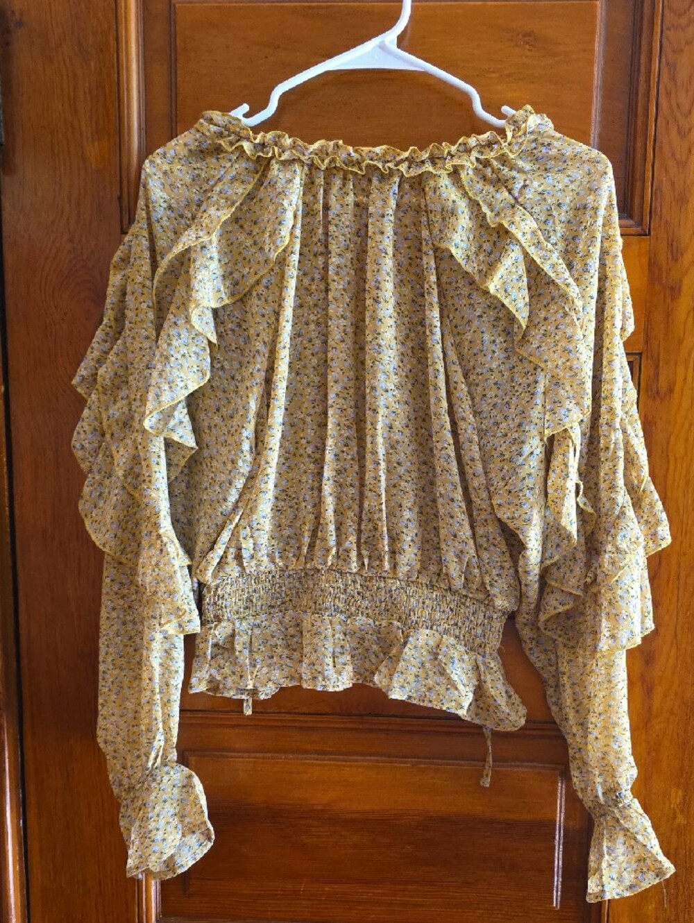 Easel Yellow Floral Ruffle Top - Picture 7 of 14